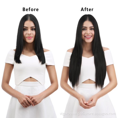 Vigorous 24" Straight Thick Long 6 PCS Set Clip in on Synthetic Hair Extensions Hairpieces For Women Girls Black Brown Color
